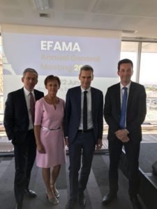 La nouvelle direction générale de l'EFAMA avec Nicolas Calcoen,Myriam Vanneste et Jarkko Syyrilä